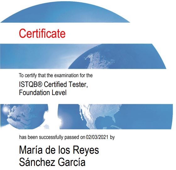 ISTQB FL certificate, Reyes Sánchez