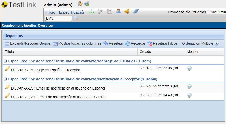 Monitor resumen de requisitos