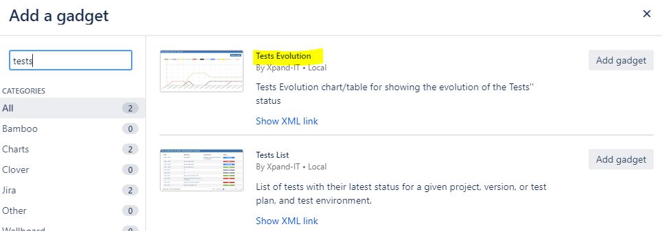 Listado de widget - Test Evolution